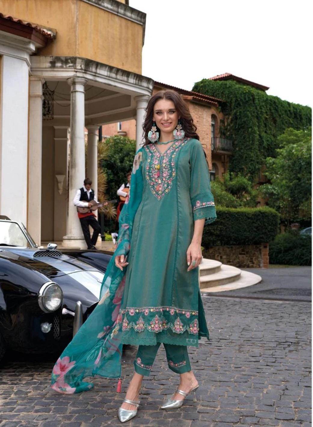 Begum | Silk party wear suits | A line kurti sets