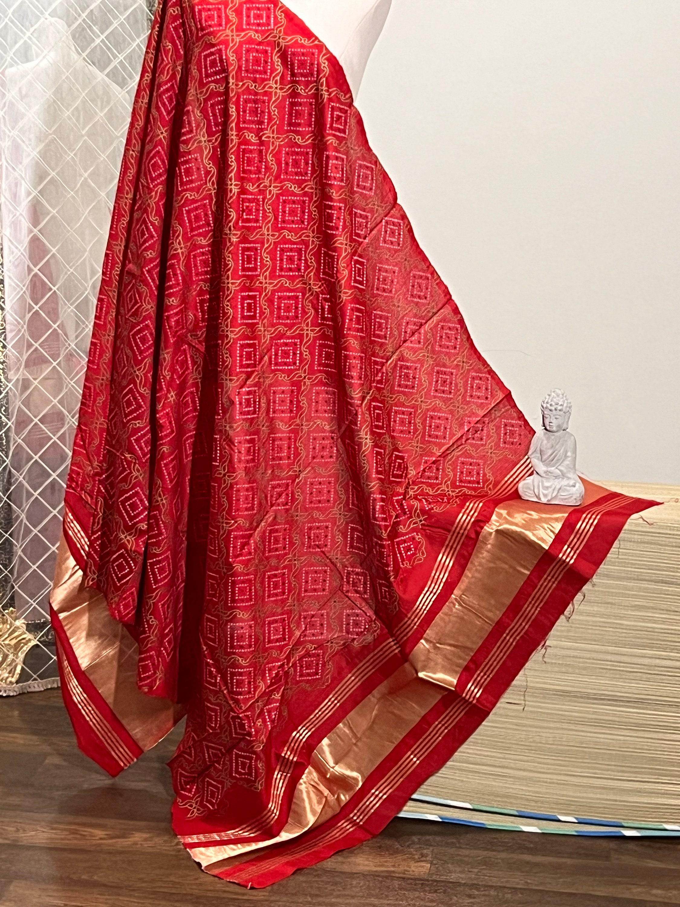 Bandhani print dupatta, cotton silk dupatta with bandhani print