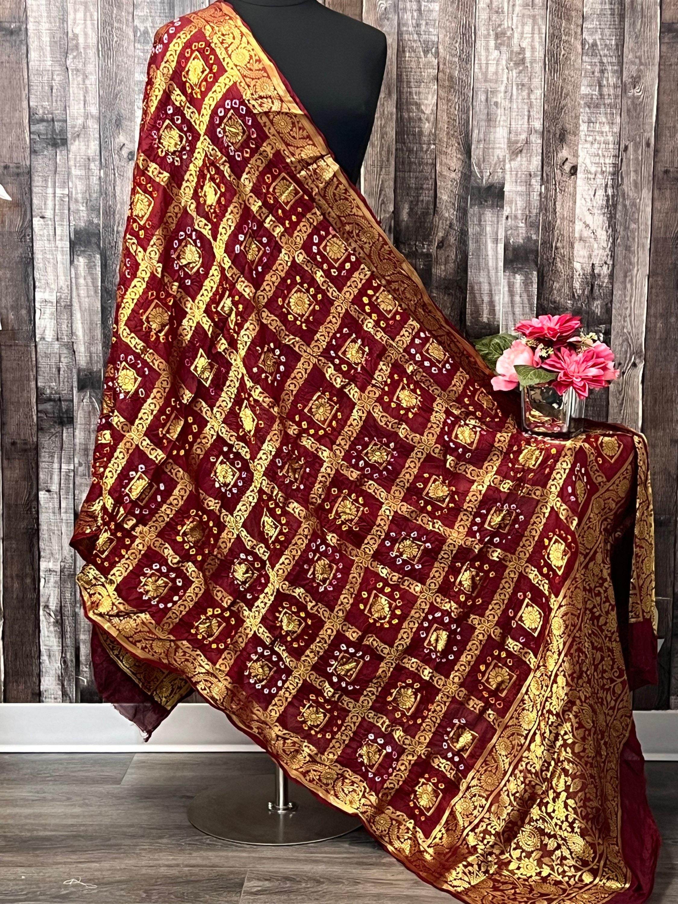 Bandhani silk dupatta ,bandhej dupatta , traditional Indian dupatta