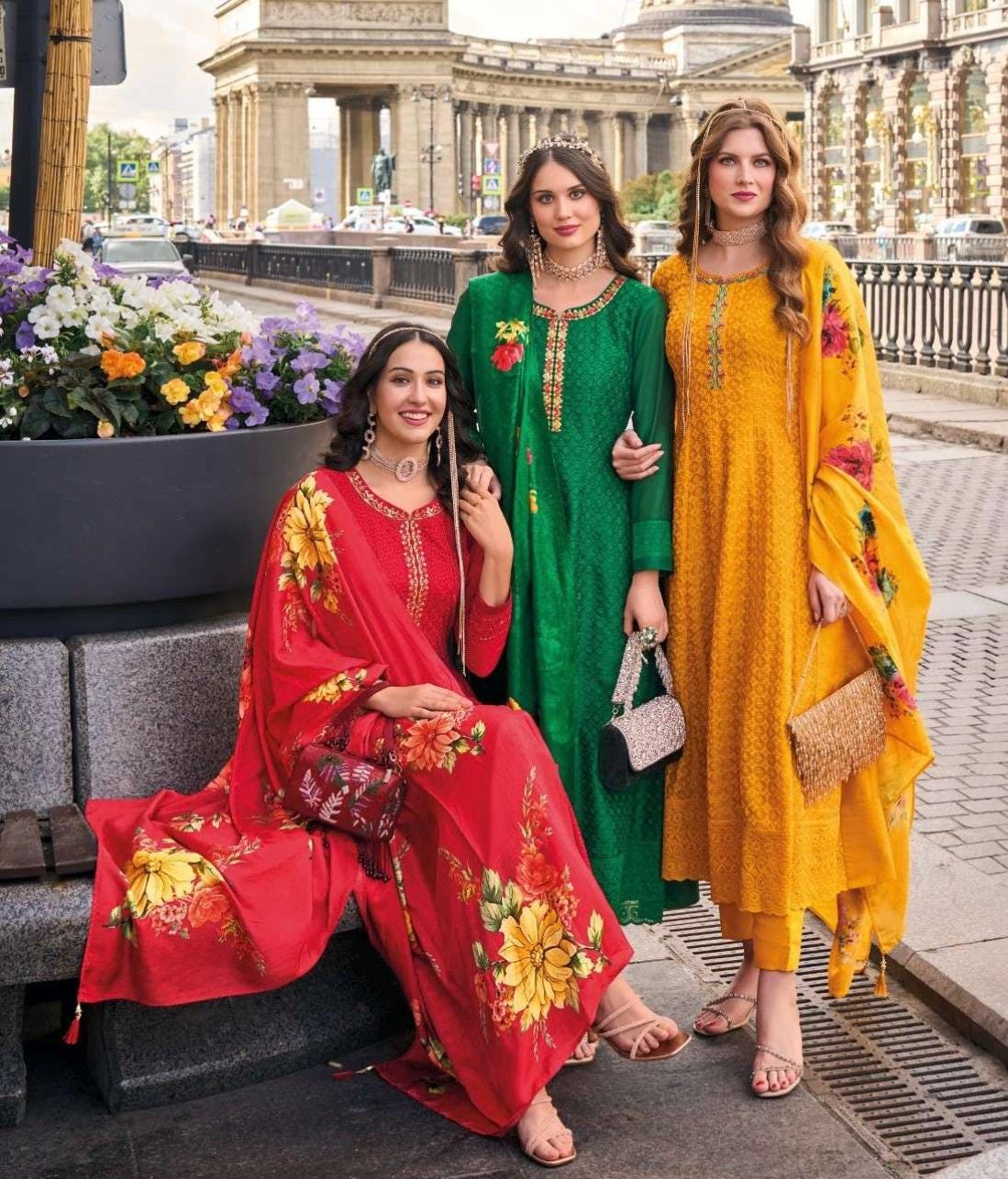 Alamzeb | chinon silk long kurtis