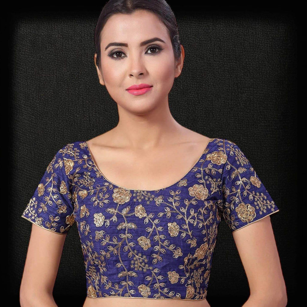 9102 embroidered raw silk blouse | readymade saree blouse