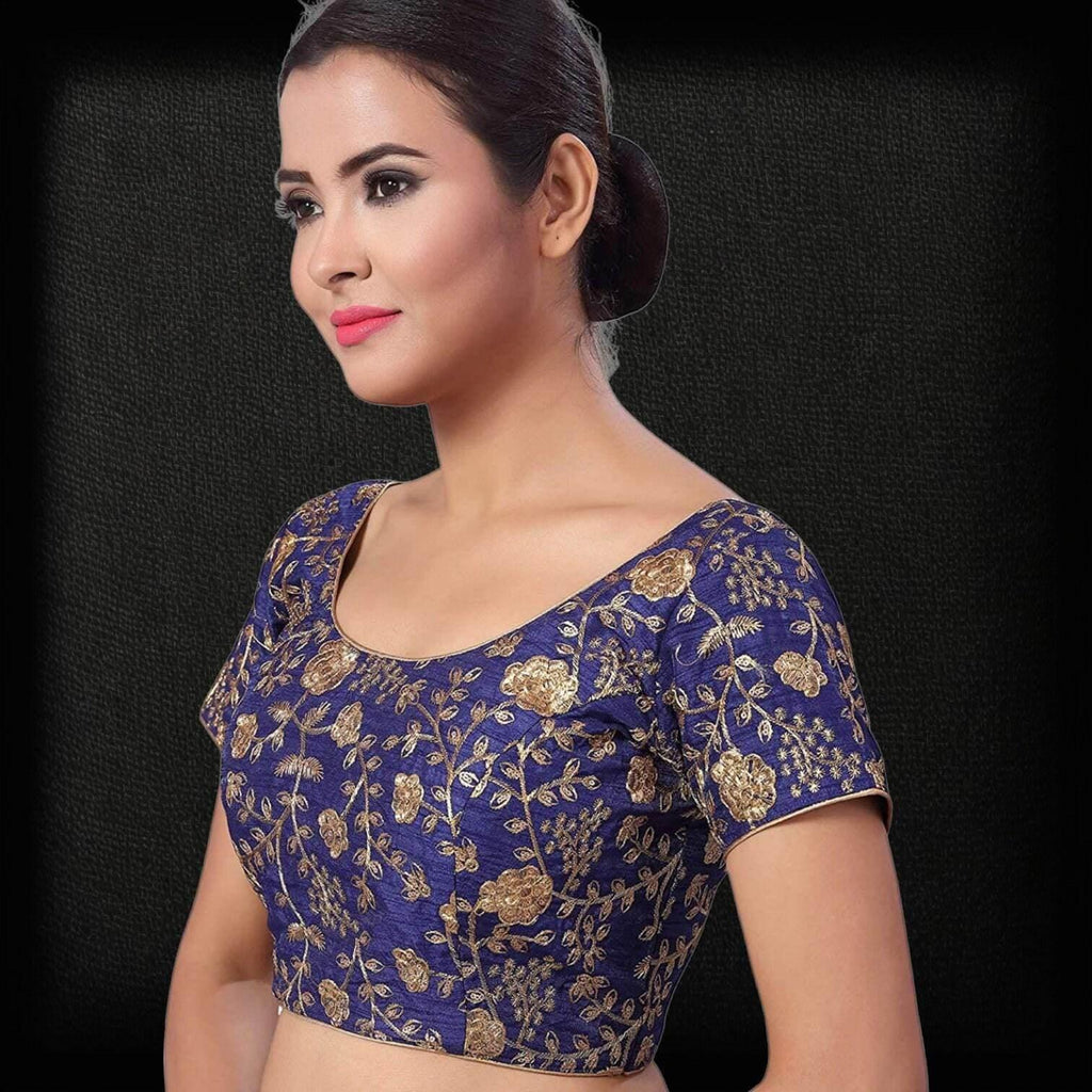 9102 embroidered raw silk blouse | readymade saree blouse