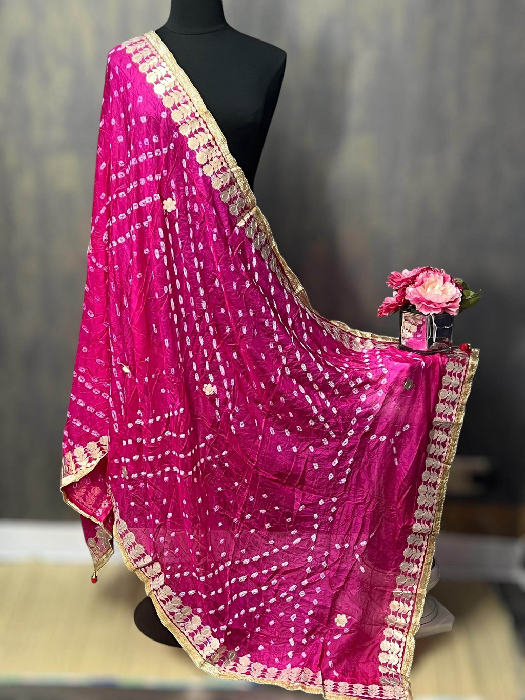 Bandhani dupattas with gota patti work