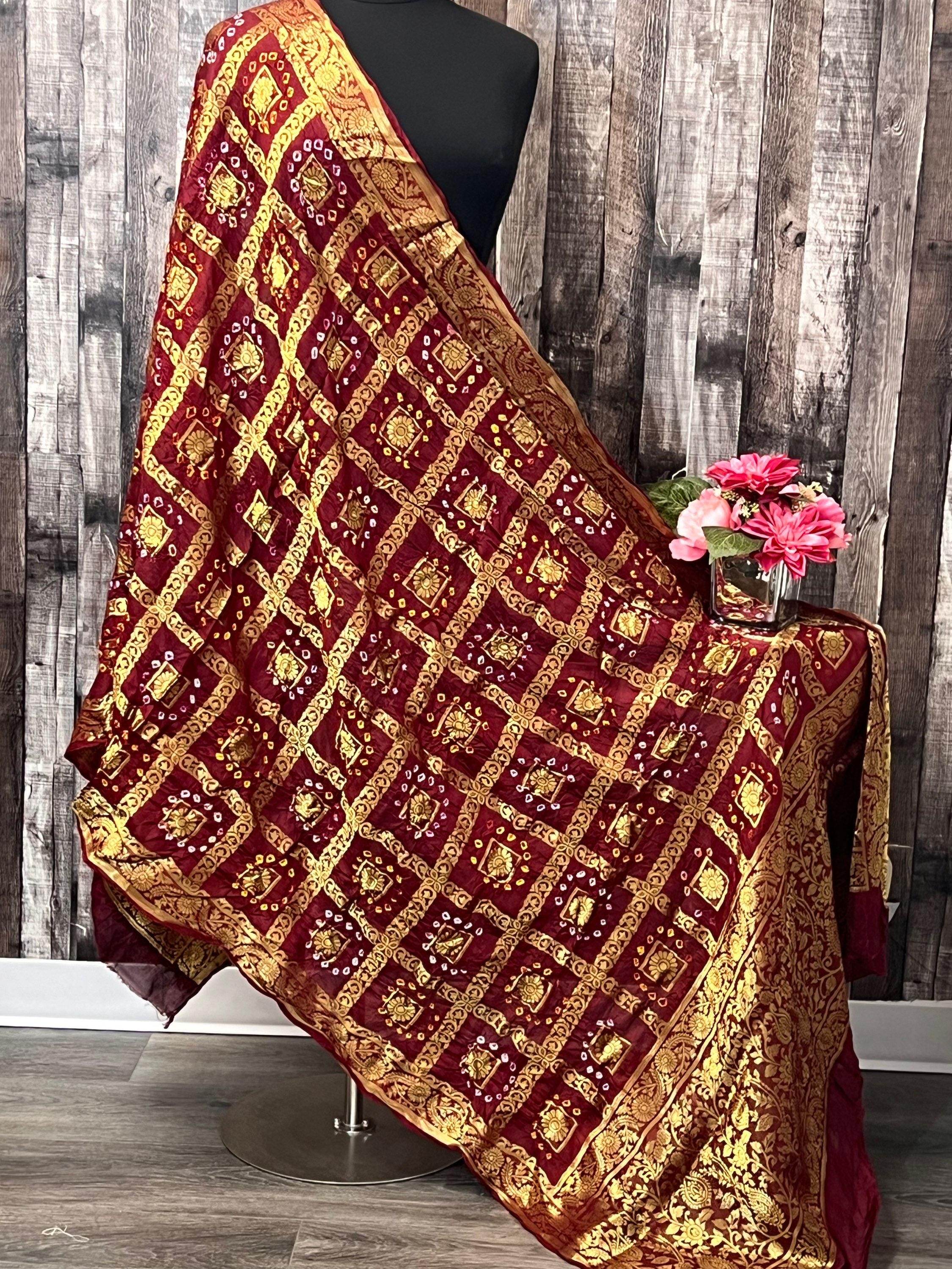 Bandhani silk dupatta ,bandhej dupatta , traditional Indian dupatta