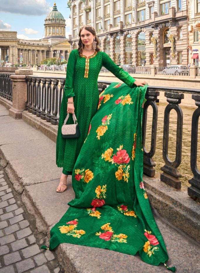 Alamzeb | chinon silk long kurtis