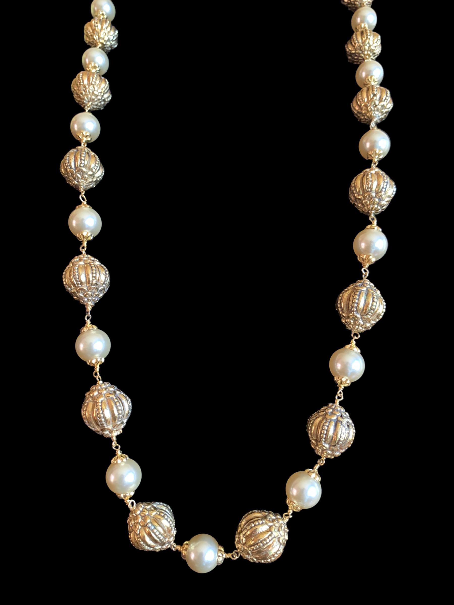 92.5 silver and gold plated nakshi beads mala ( SHIPS IN 5 WEEKS )