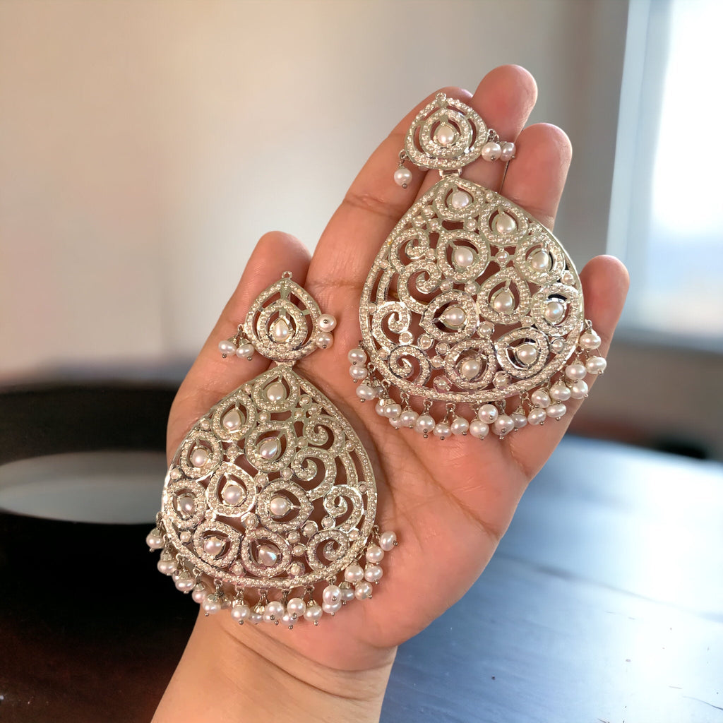 92.5 silver statement earrings in fresh water pearls ( READY TO SHIP)
