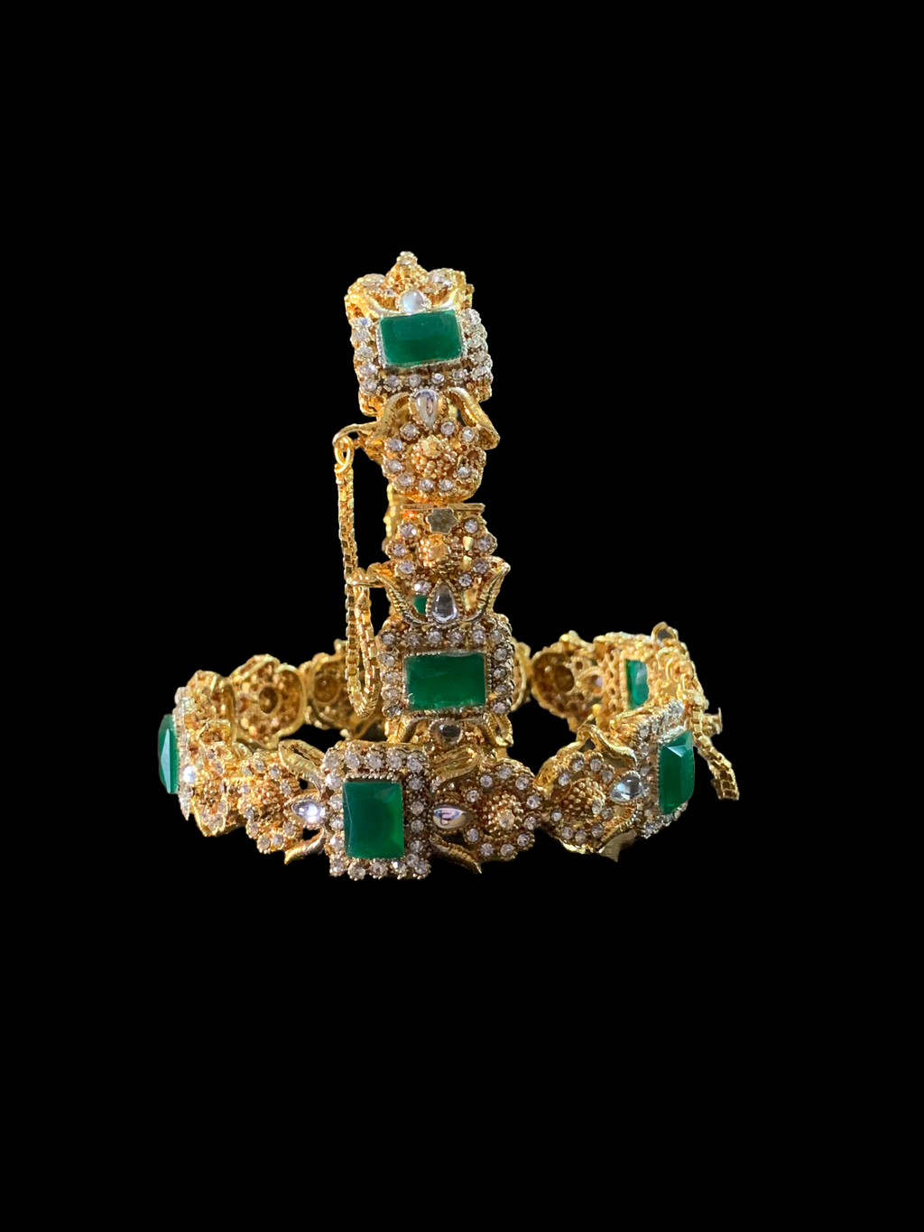 B117 Anisa green  gold  plated  bangles - set of 2 ( SHIPS IN 4 WEEKS)