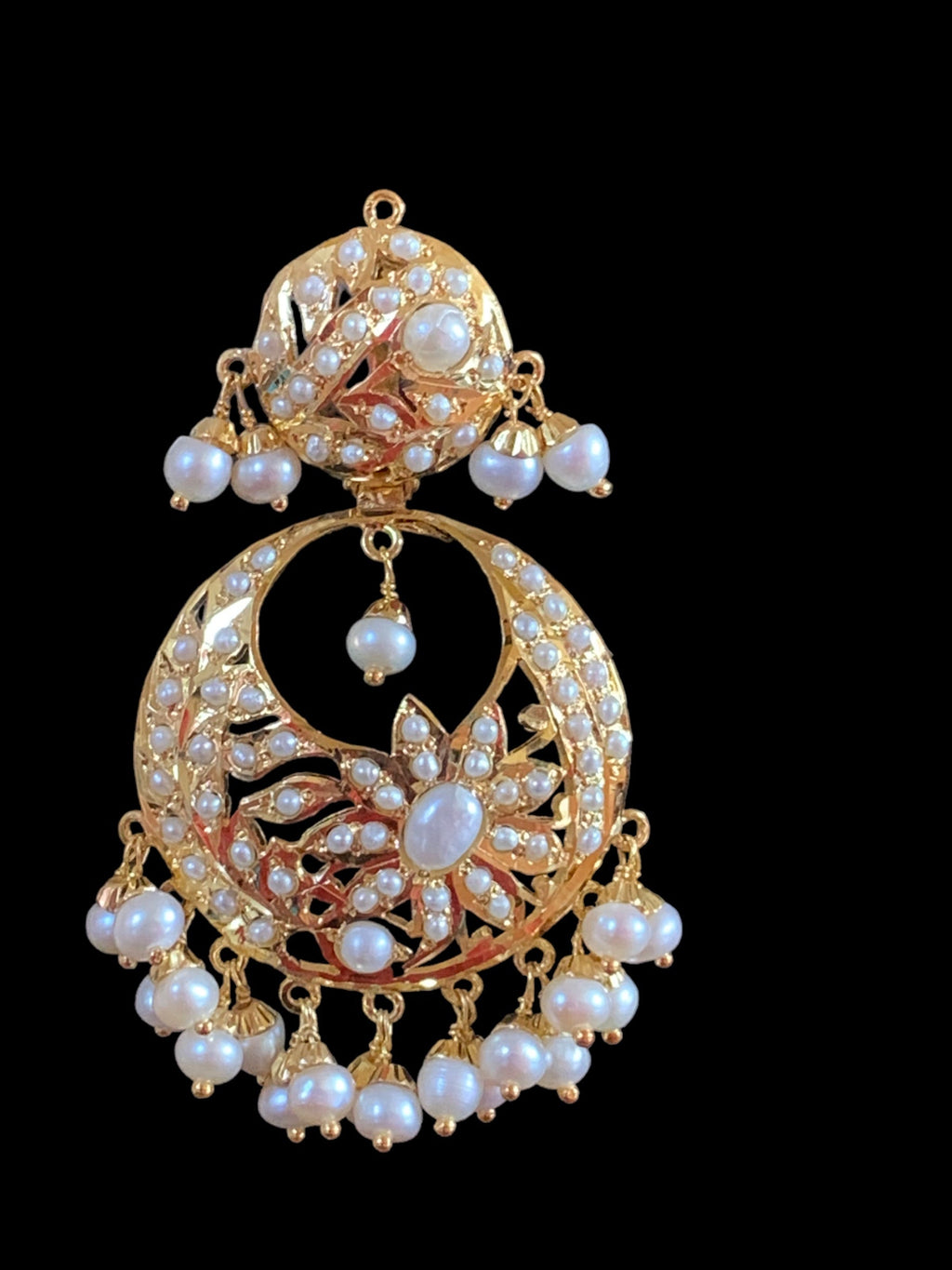 92.5 silver gold plated Chandbali earrings in pearls ( READY TO SHIP )