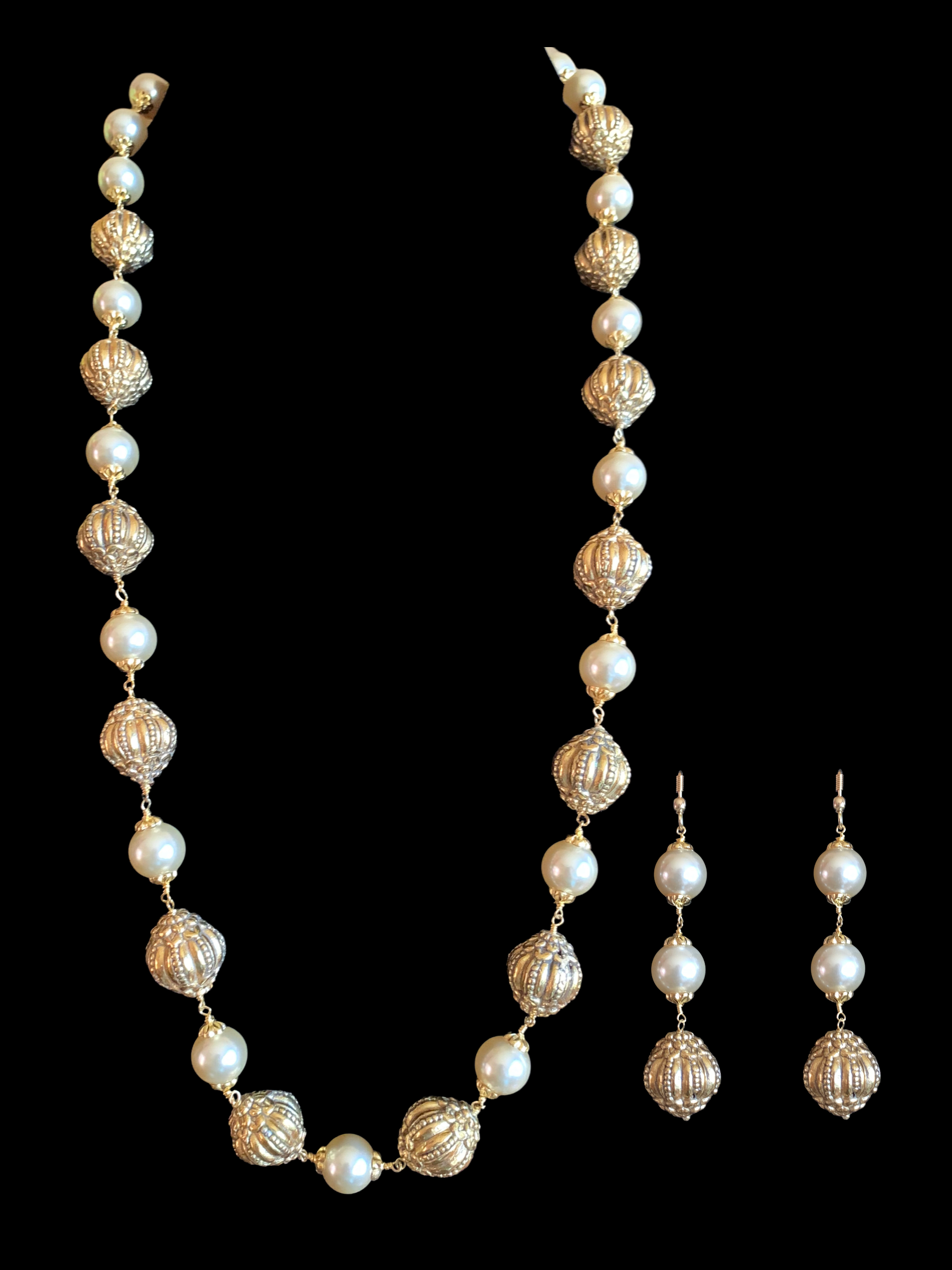 92.5 silver and gold plated nakshi beads mala ( SHIPS IN 5 WEEKS )