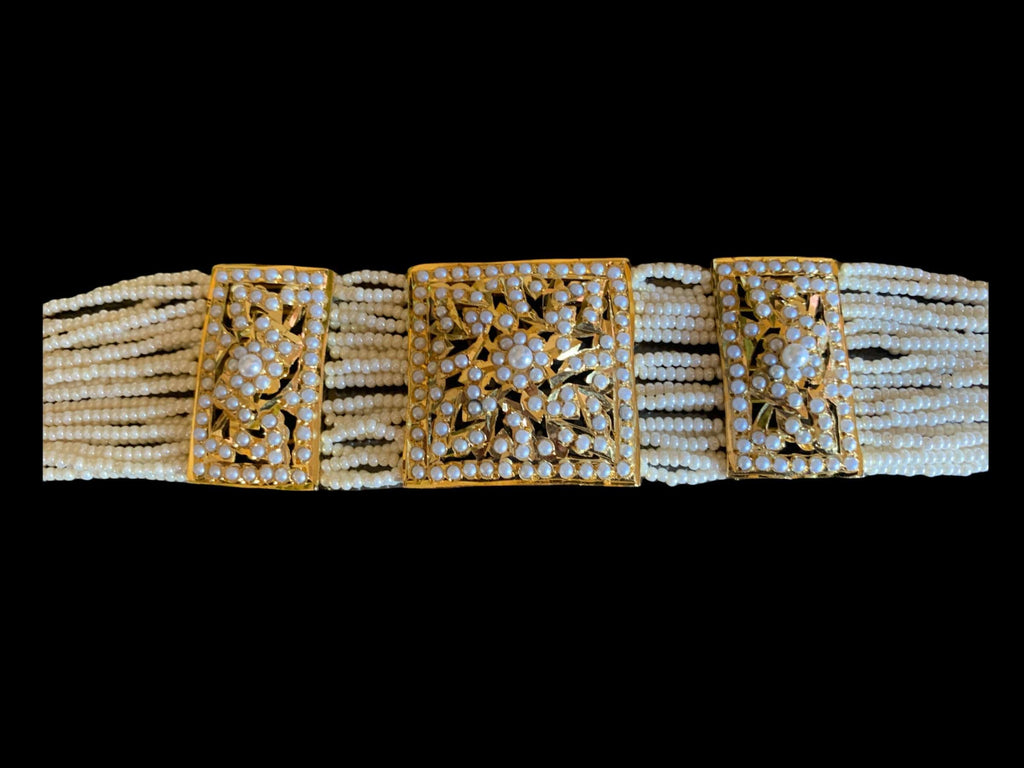 B78 Verdah jadau bracelet in pearls   ( READY TO SHIP   )