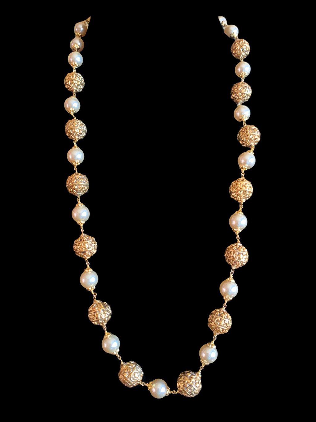 92.5 silver and gold plated nakshi beads mala ( SHIPS IN 5 WEEKS )