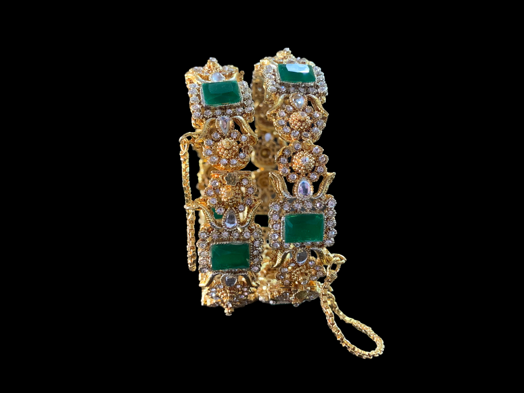 B117 Anisa green  gold  plated  bangles - set of 2 ( SHIPS IN 4 WEEKS)