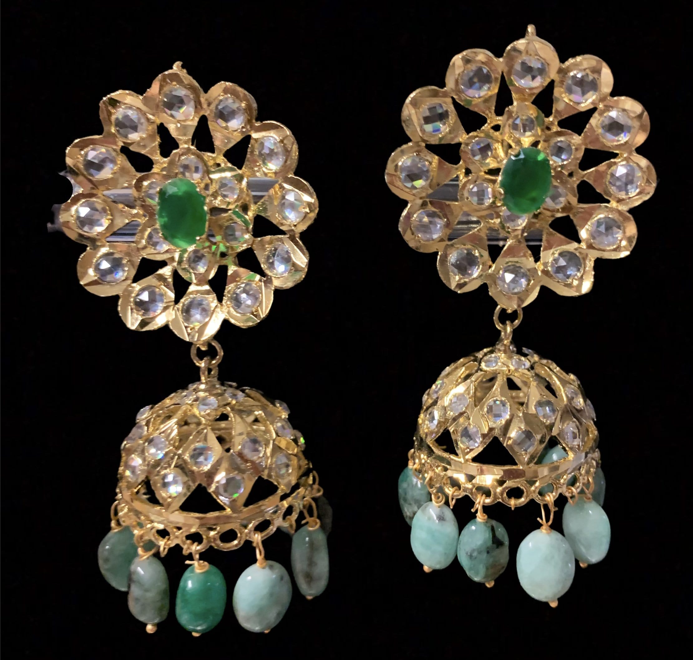 Aleezay necklace set with real emerald beads  (SHIPS IN 2 WEEKS)