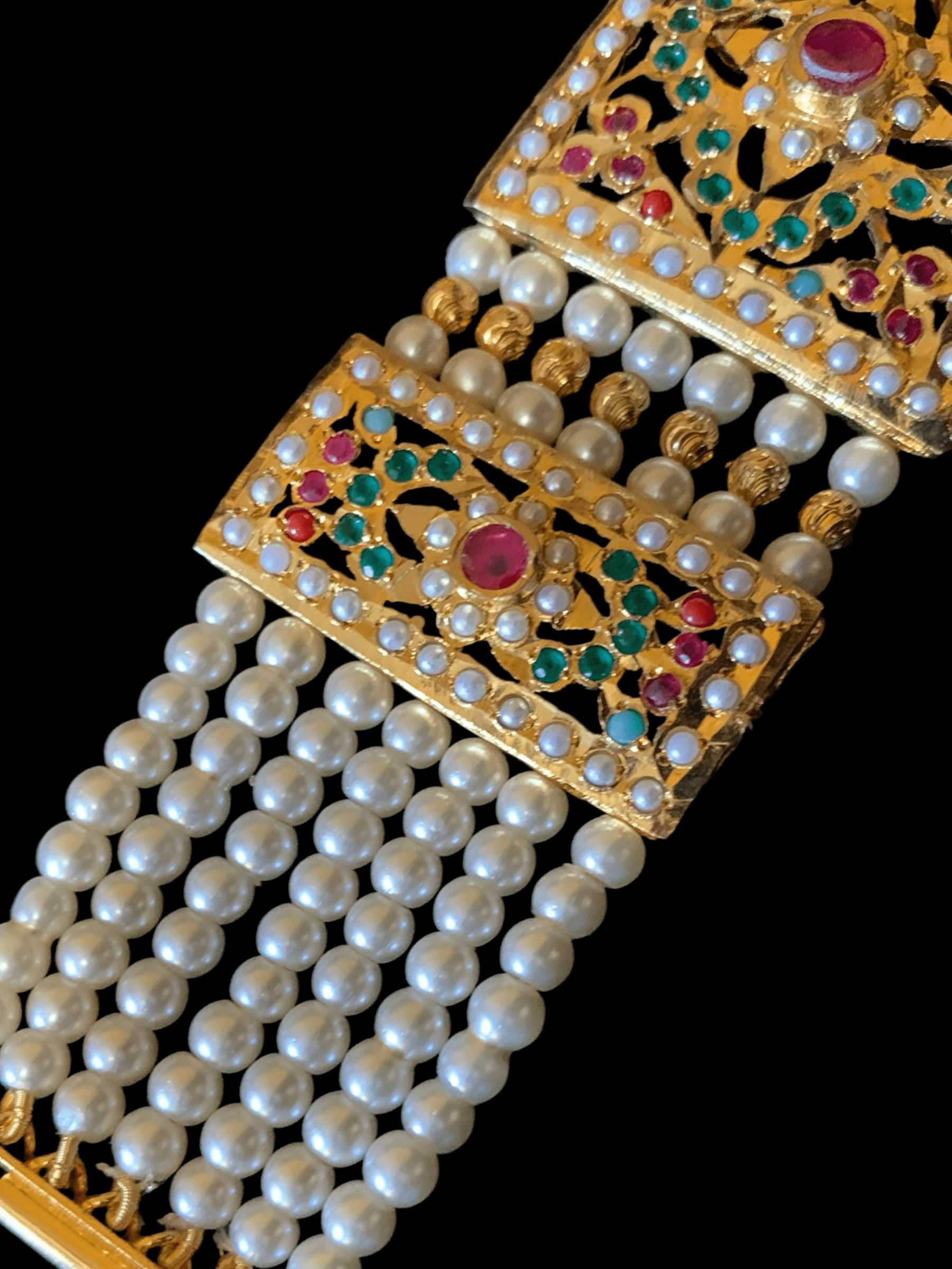 B66 Saira jadau bracelet in navratan with pearls    ( READY TO SHIP )