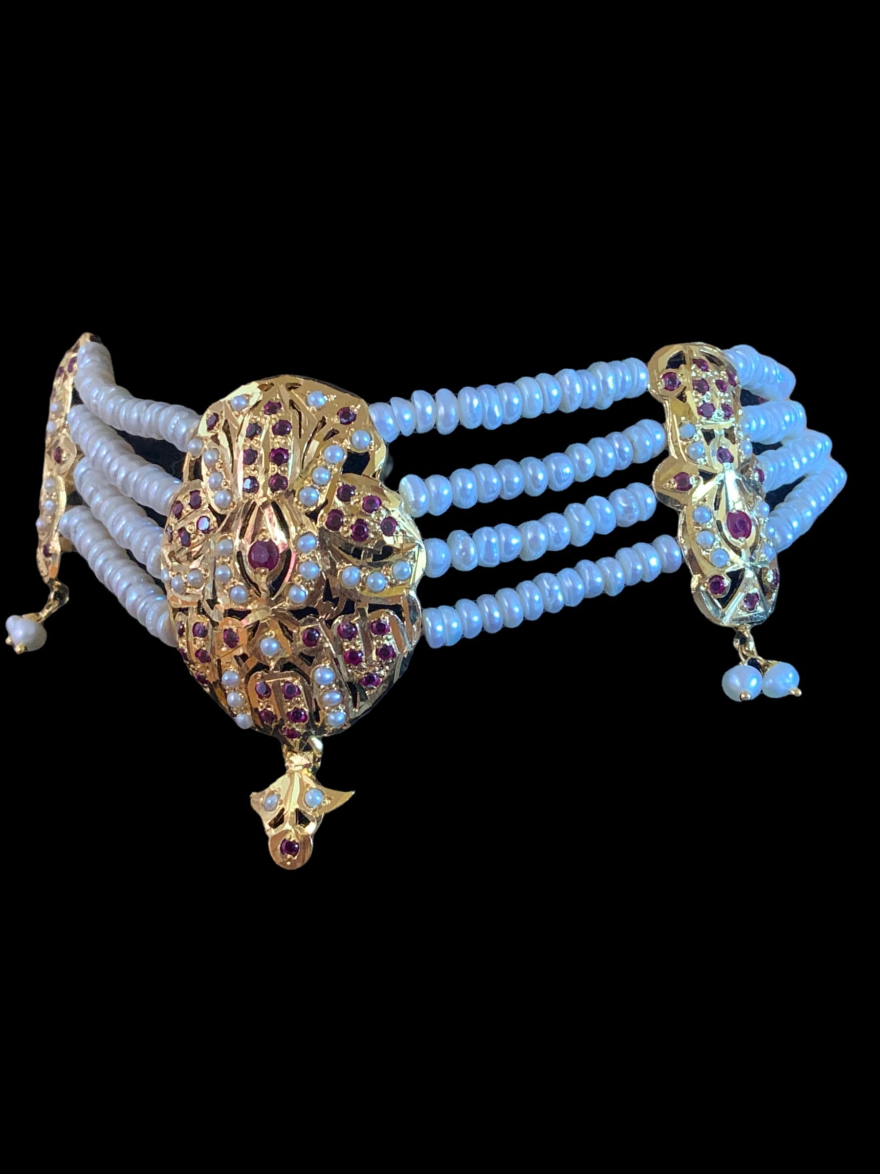 ALARNA gold plated silver choker in rubies and fresh water pearls ( SHIPS IN 4 WEEKS )