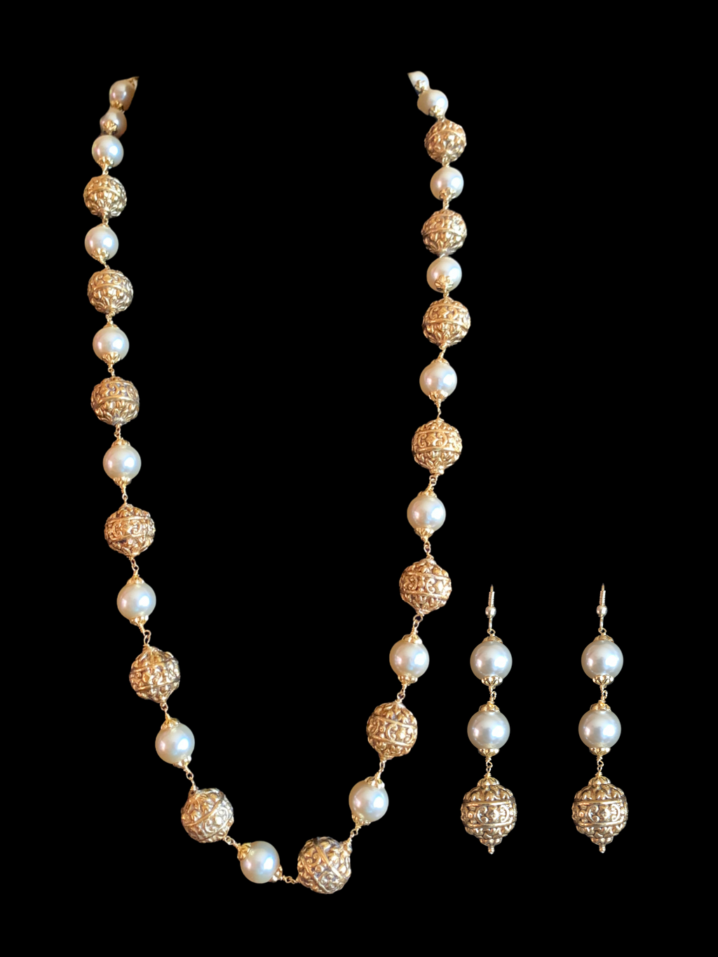 92.5 silver and gold plated nakshi beads mala ( SHIPS IN 5 WEEKS )