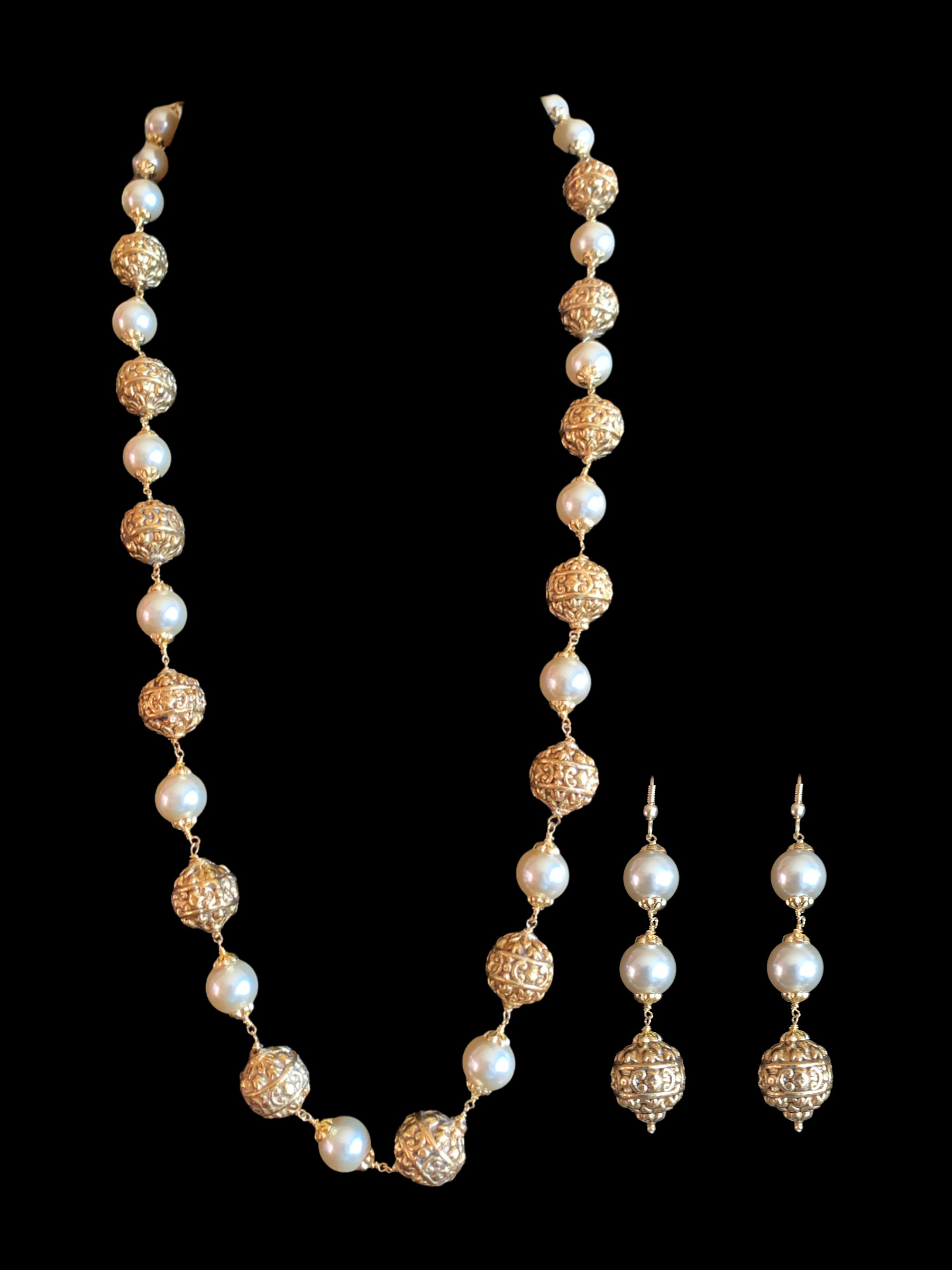 92.5 silver and gold plated nakshi beads mala ( SHIPS IN 5 WEEKS )