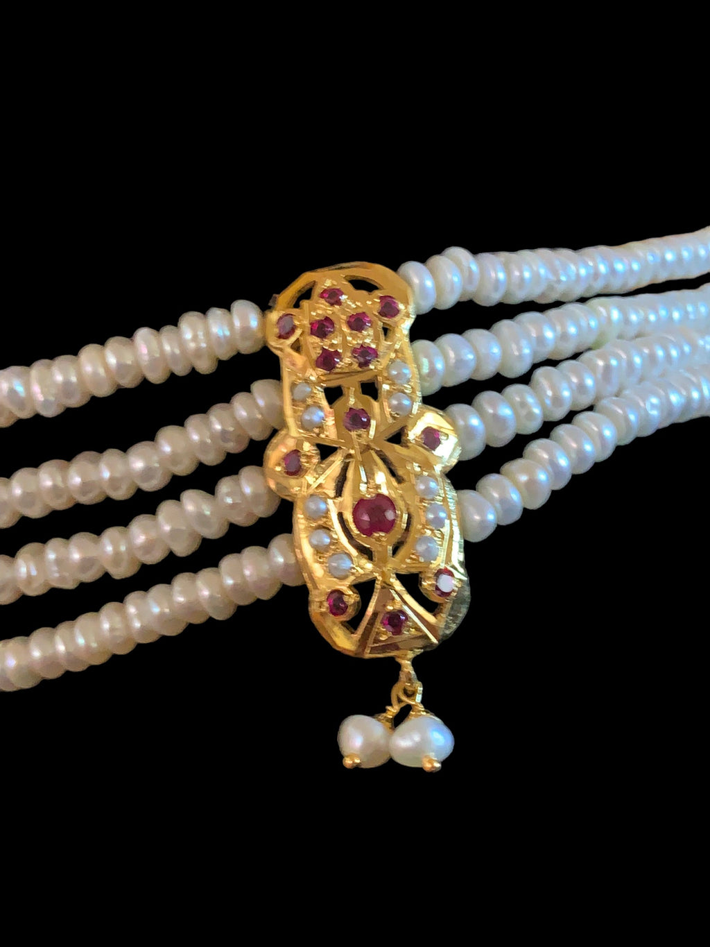 ALARNA gold plated silver choker in rubies and fresh water pearls ( SHIPS IN 4 WEEKS )