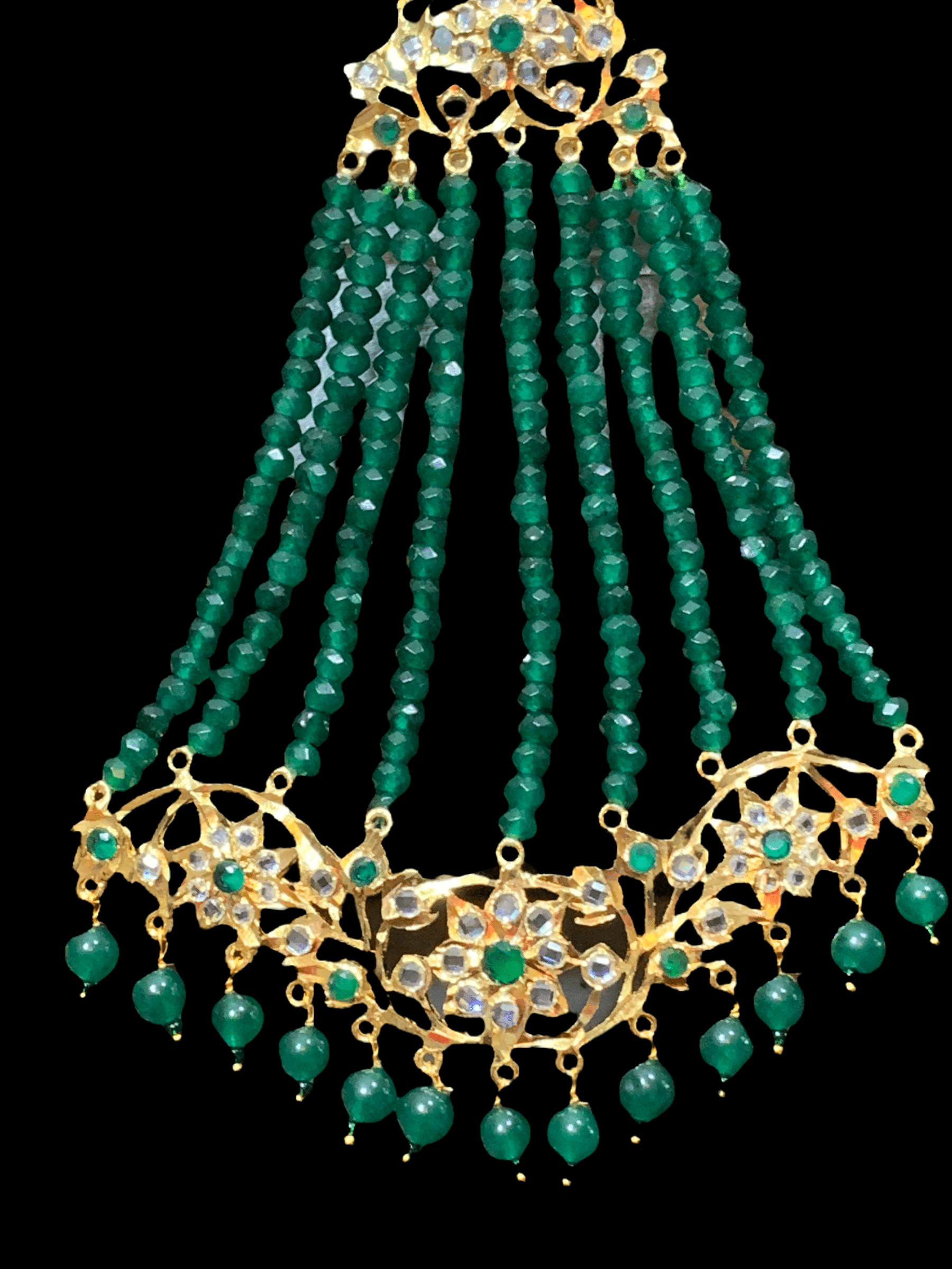 Abira jhoomar  in green beads  ( READY TO SHIP )