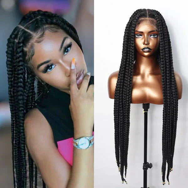 36" Knotless Square Box Braids Wig | Full Lace Frontal | Baby Hair | Afro Women
