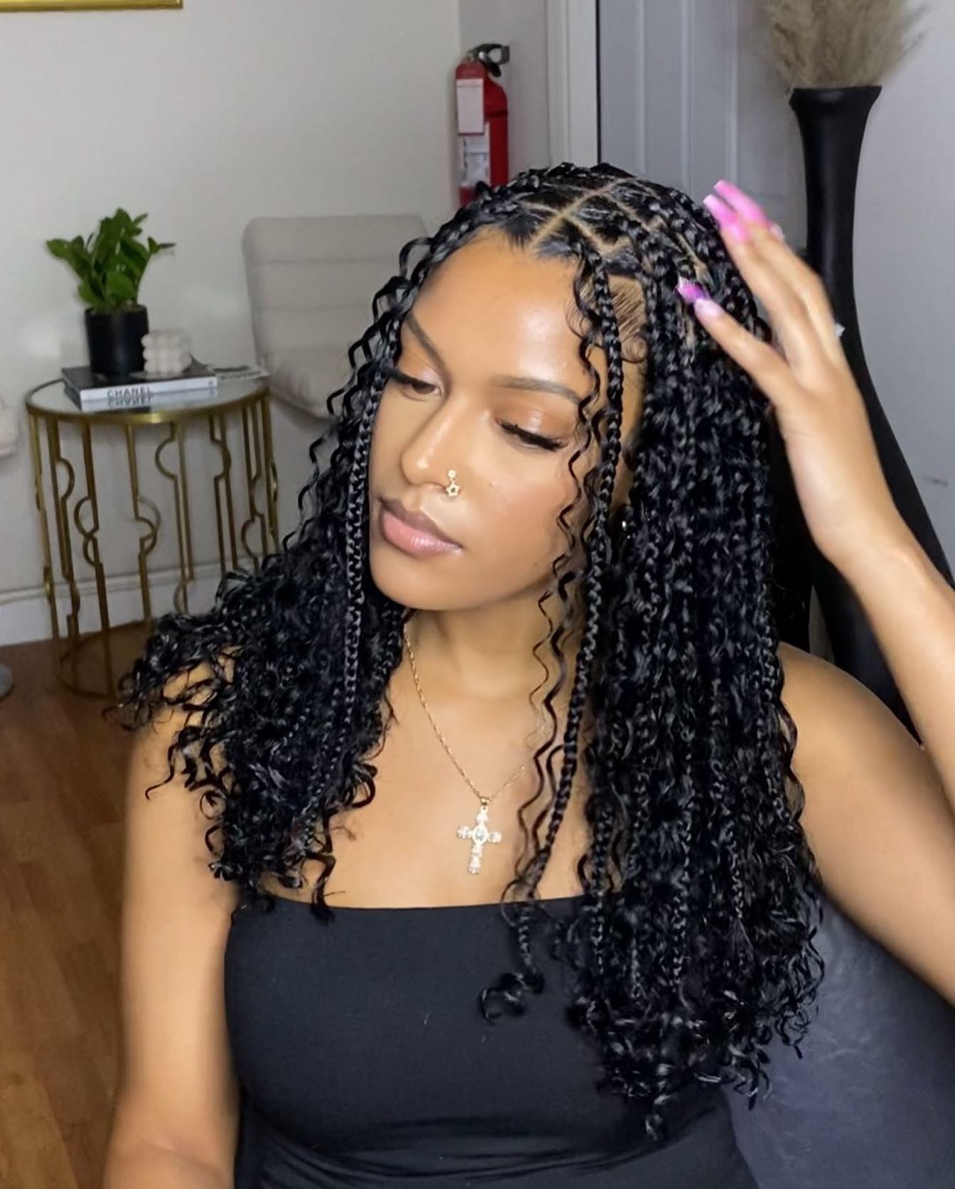 12" Short Bob Boho Braided Wig | 360 Full Lace Front | Goddess Box Braids & Curly Hair | Knotless Cornrow Wig