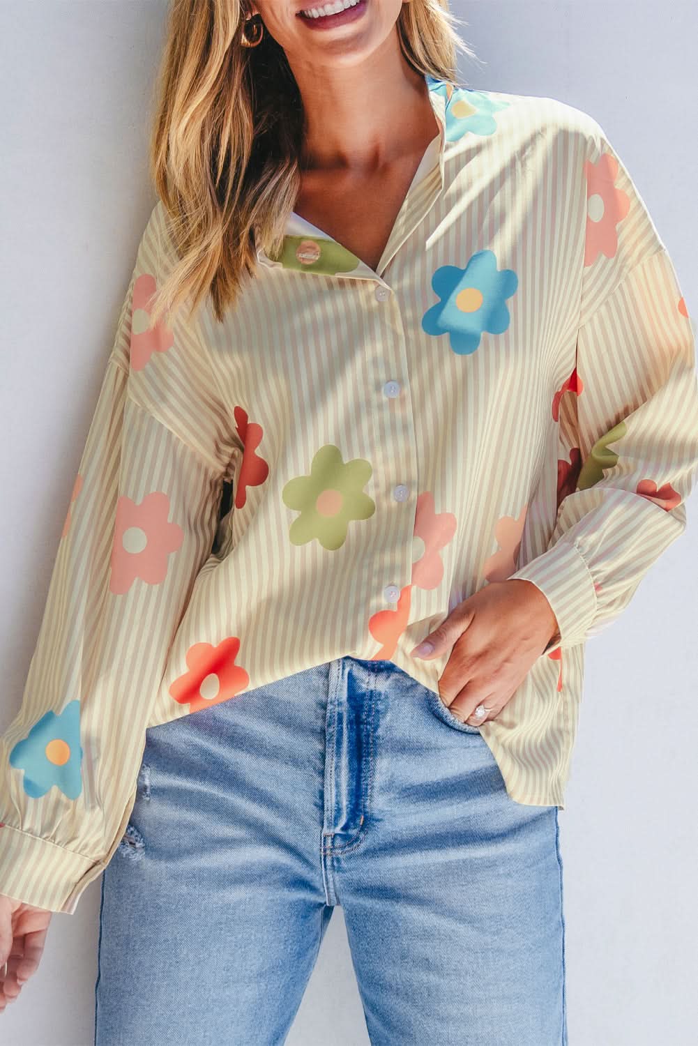 Apricot Floral Button-up Shirt by Love Salve