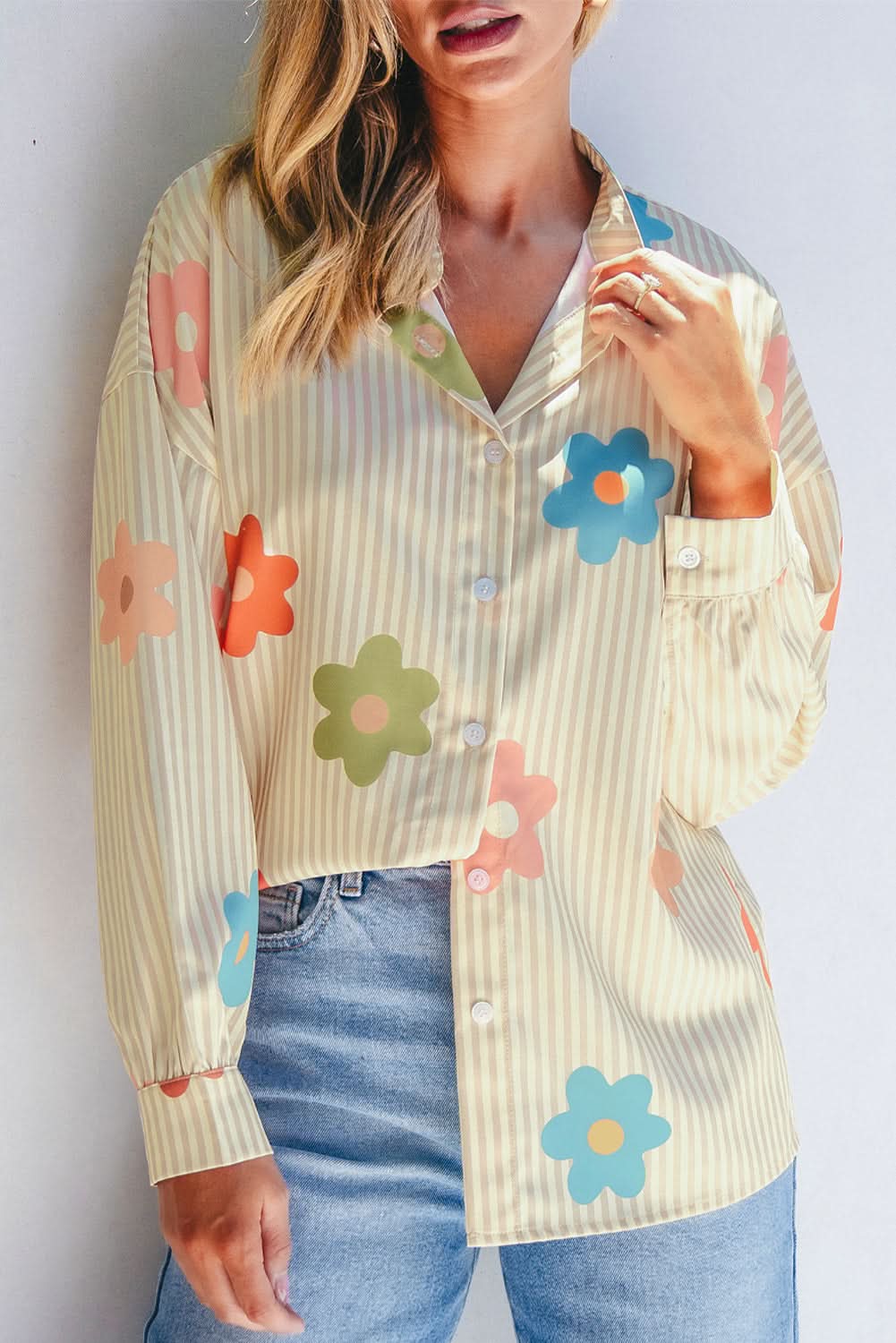 Apricot Floral Button-up Shirt by Love Salve