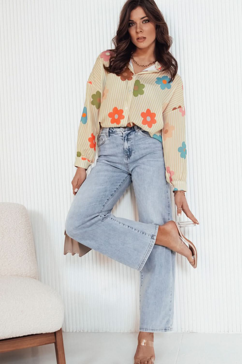 Apricot Floral Button-up Shirt by Love Salve