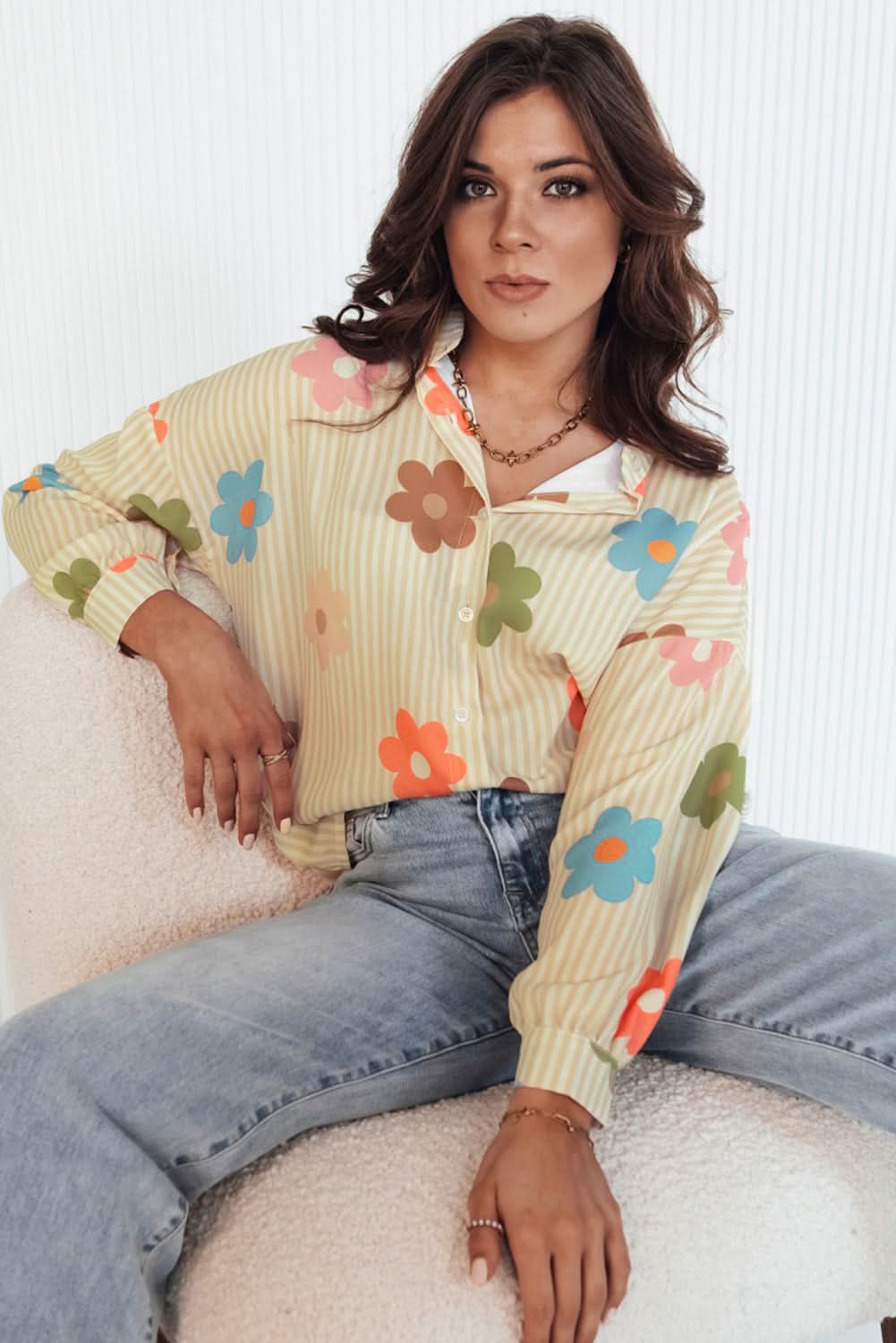 Apricot Floral Button-up Shirt by Love Salve