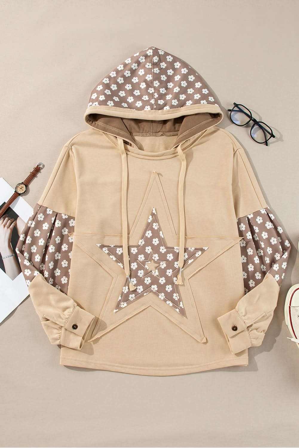 Apricot Floral Star Patch Hoodie by Love Salve