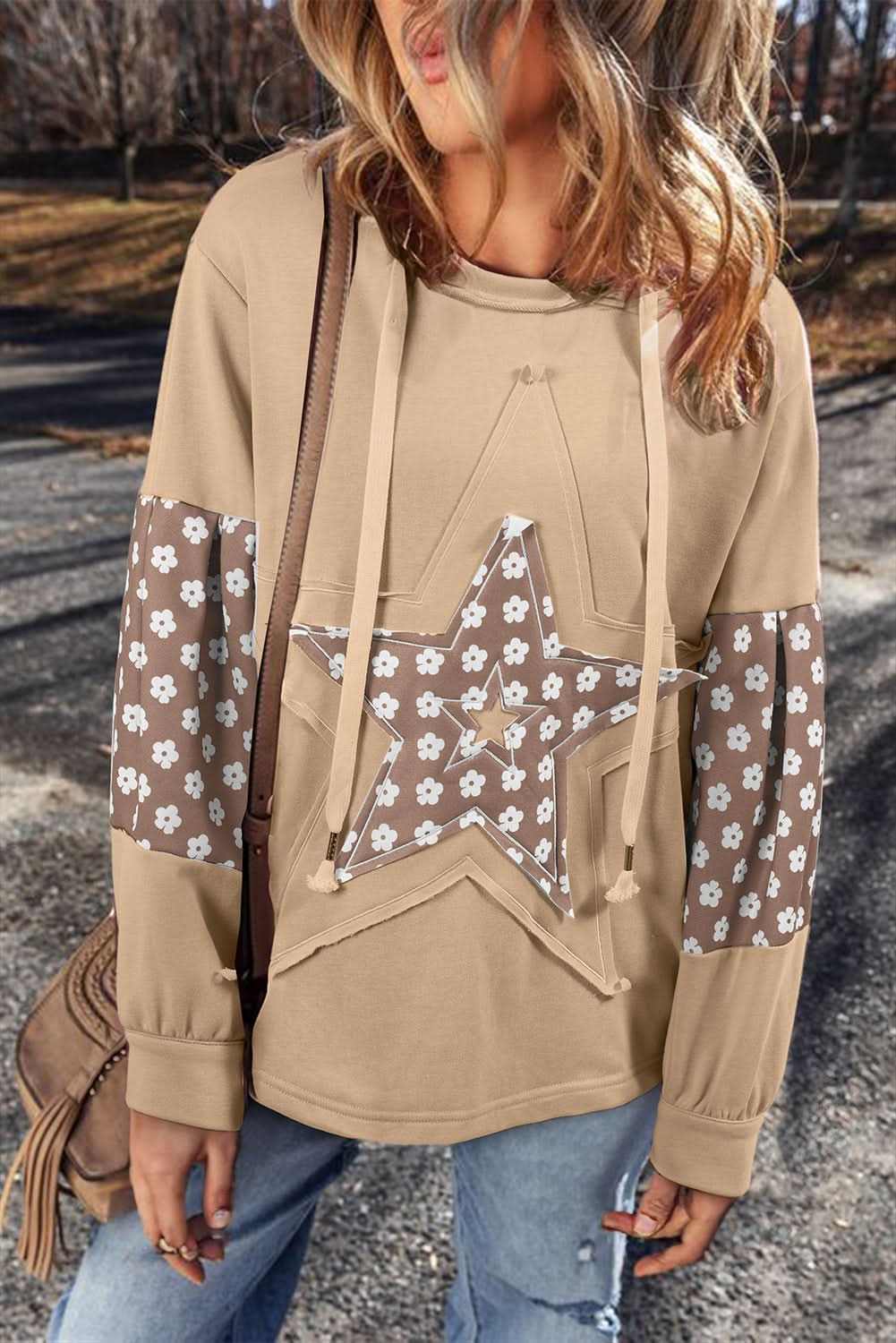 Apricot Floral Star Patch Hoodie by Love Salve
