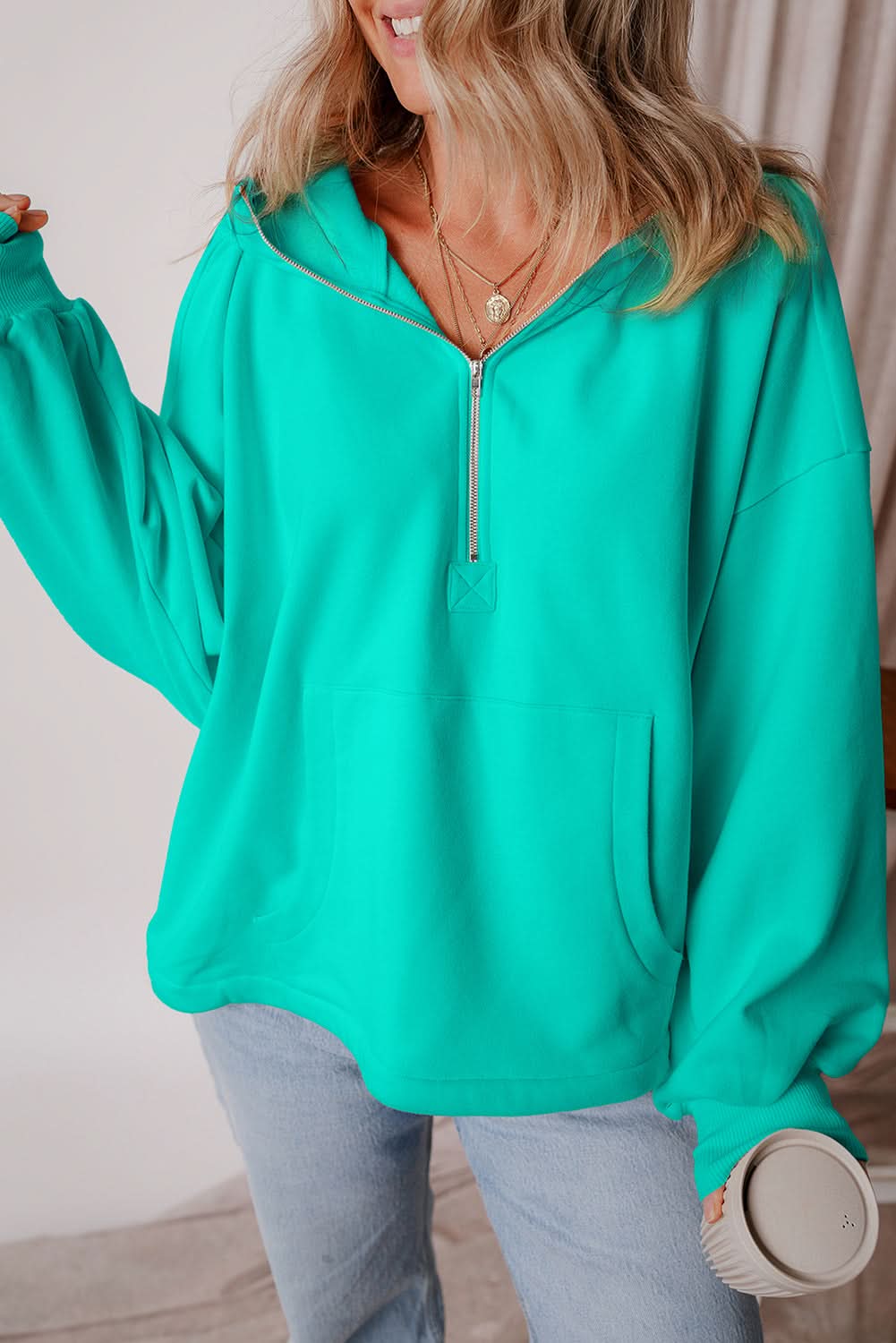 Aruba Blue Fleece Hoodie with Pockets by Love Salve