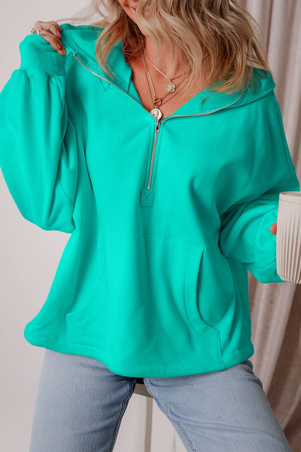 Aruba Blue Fleece Hoodie with Pockets by Love Salve
