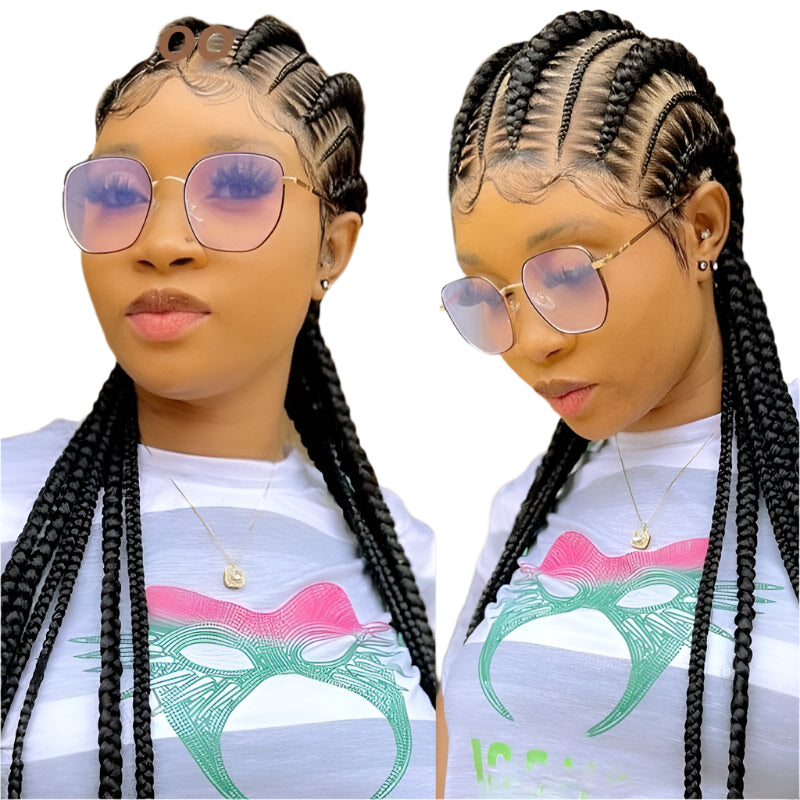 36" Jumbo Dutch Twins Cornrows Wig | Full Lace Front | Synthetic Braids | Black Women