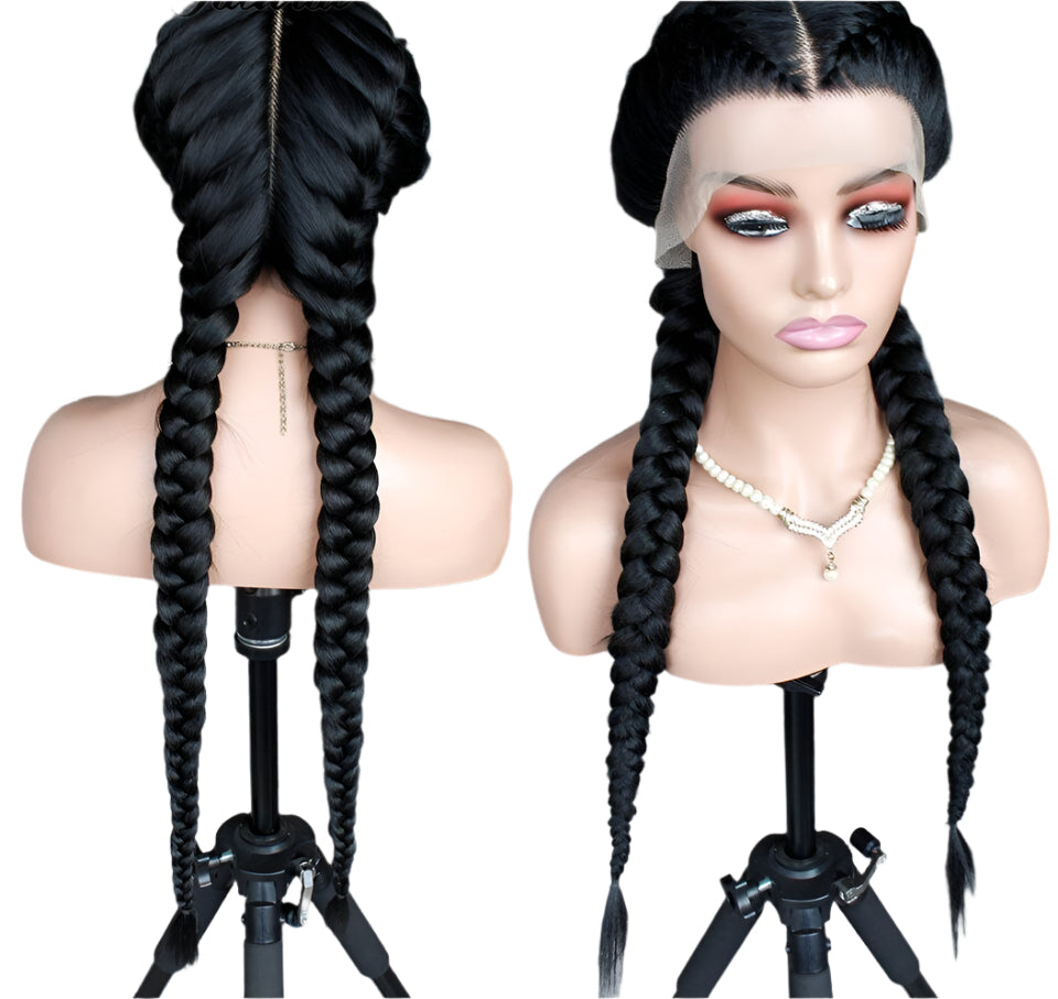 26" Black & Honey Blonde Box Braided Wig | Heat Resistant Synthetic Wig | Cosplay & Daily Wear | Machine Made