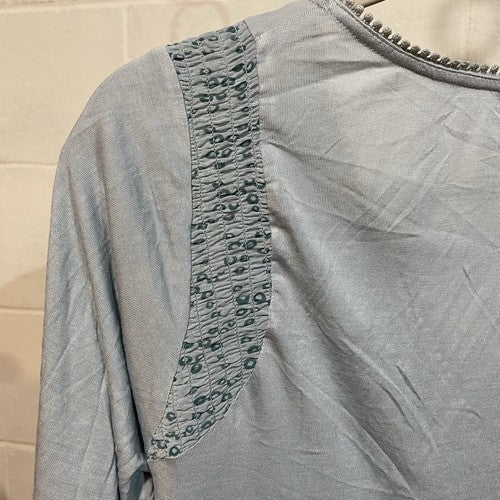 Anthropologie TINY Frances Long-Sleeve Ruffled Top Blue Embroidered Boho Floral