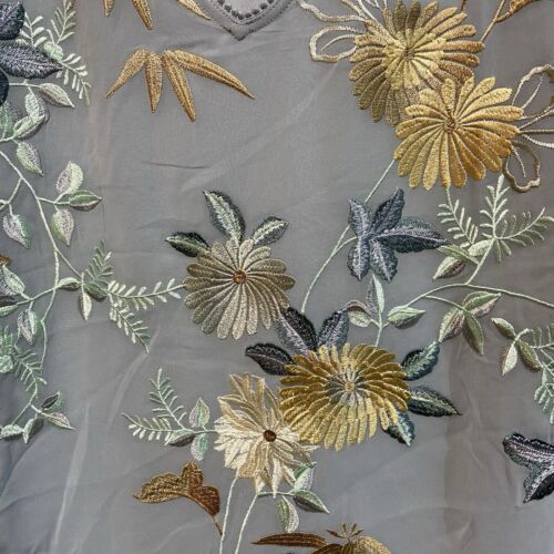 Anthropologie TINY Frances Long-Sleeve Ruffled Top Blue Embroidered Boho Floral