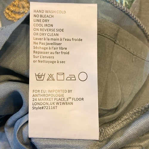 Anthropologie TINY Frances Long-Sleeve Ruffled Top Blue Embroidered Boho Floral