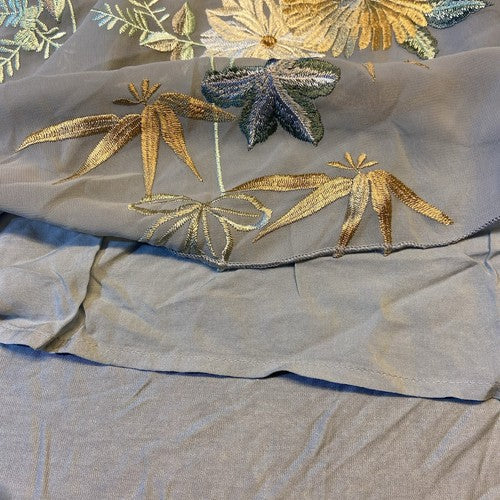 Anthropologie TINY Frances Long-Sleeve Ruffled Top Blue Embroidered Boho Floral