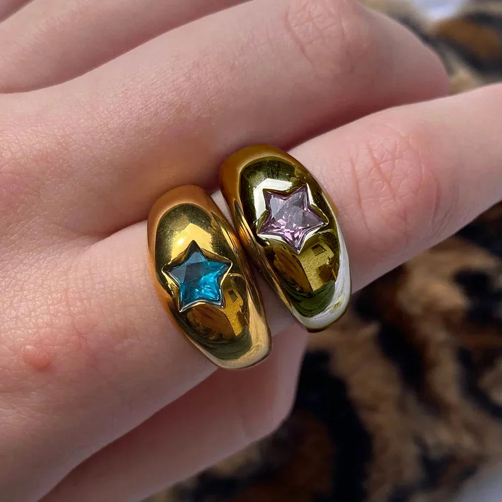 18K Gold Star Ring - Pink Zircon Glam