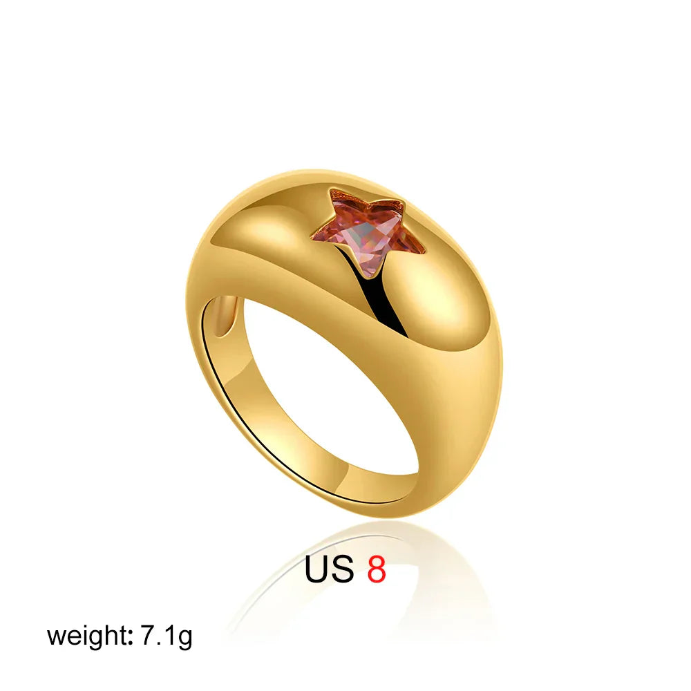 18K Gold Star Ring - Pink Zircon Glam