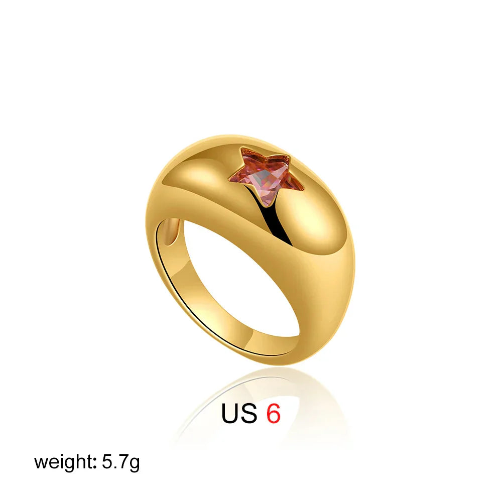 18K Gold Star Ring - Pink Zircon Glam