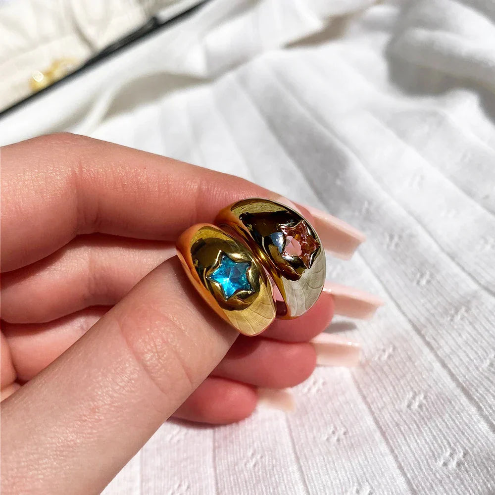 18K Gold Star Ring - Pink Zircon Glam