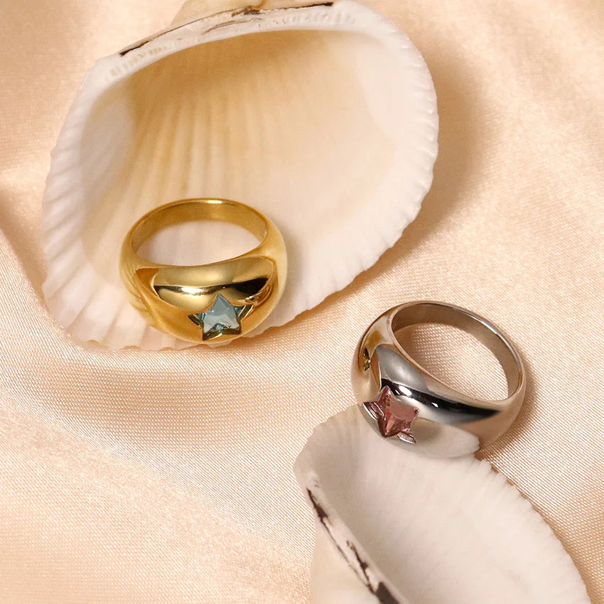 18K Gold Star Ring - Pink Zircon Glam