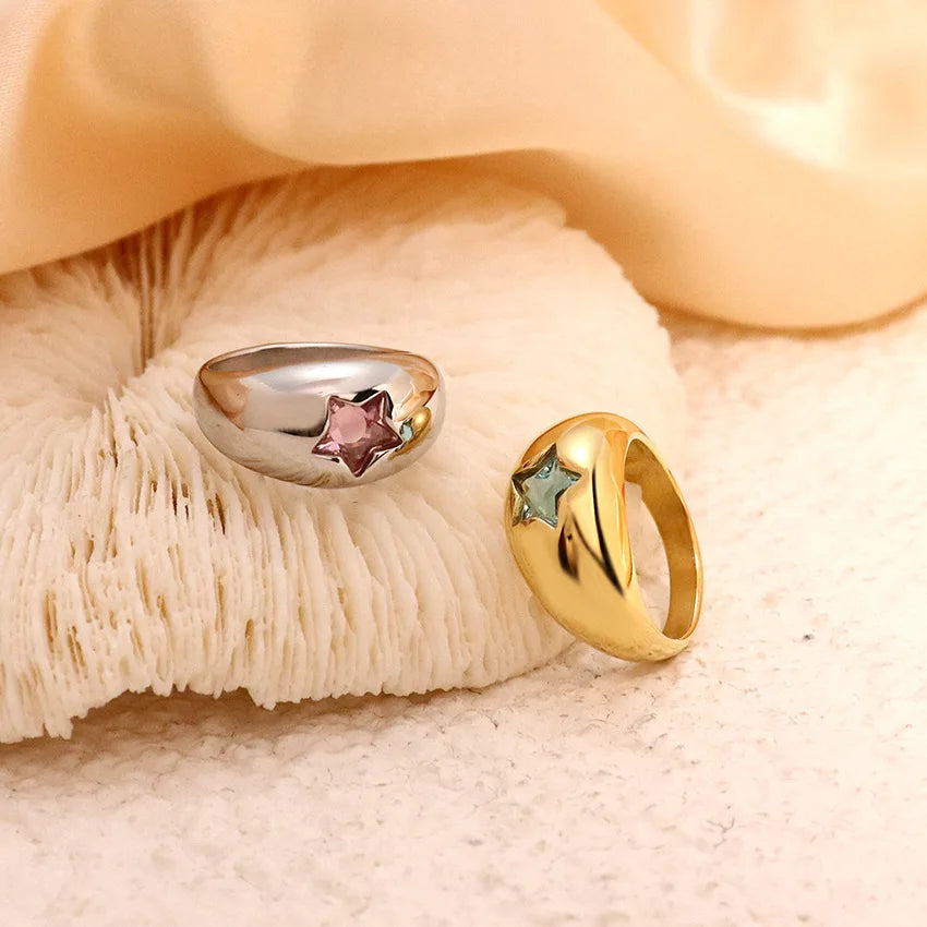 18K Gold Star Ring - Pink Zircon Glam