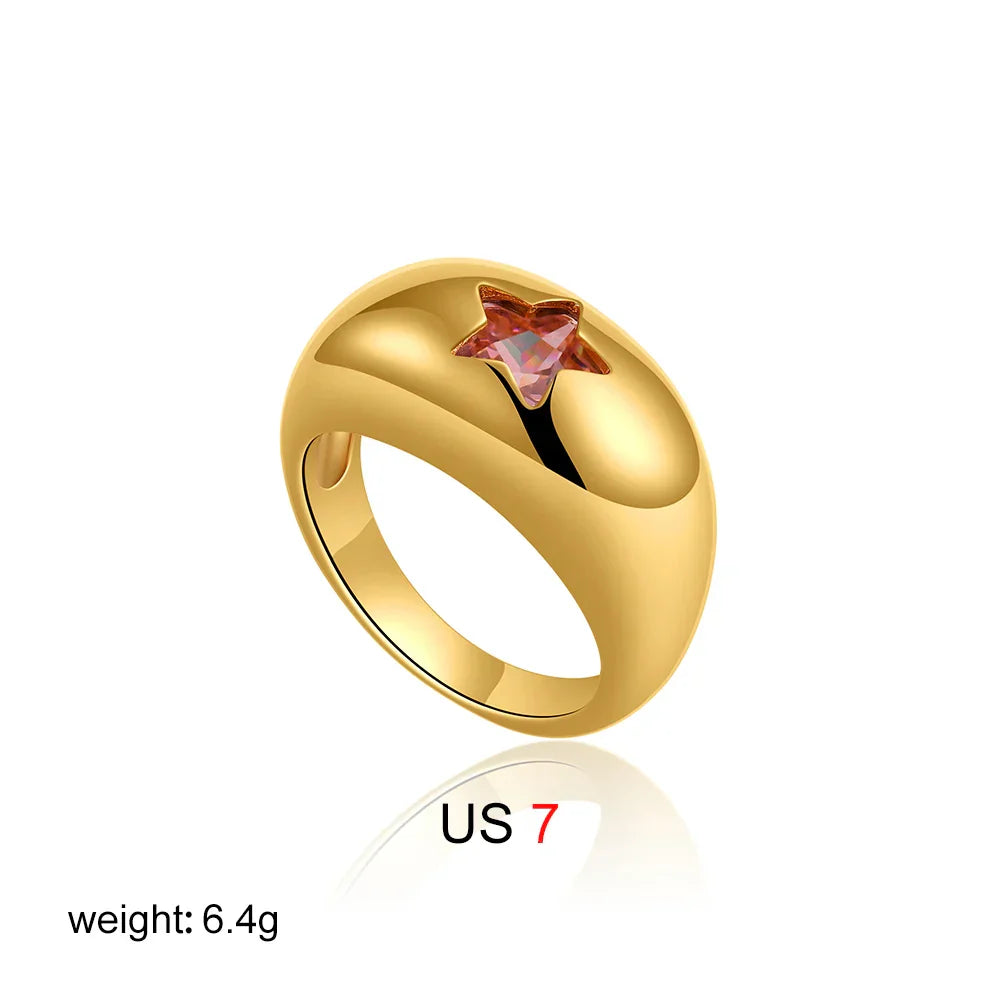 18K Gold Star Ring - Pink Zircon Glam