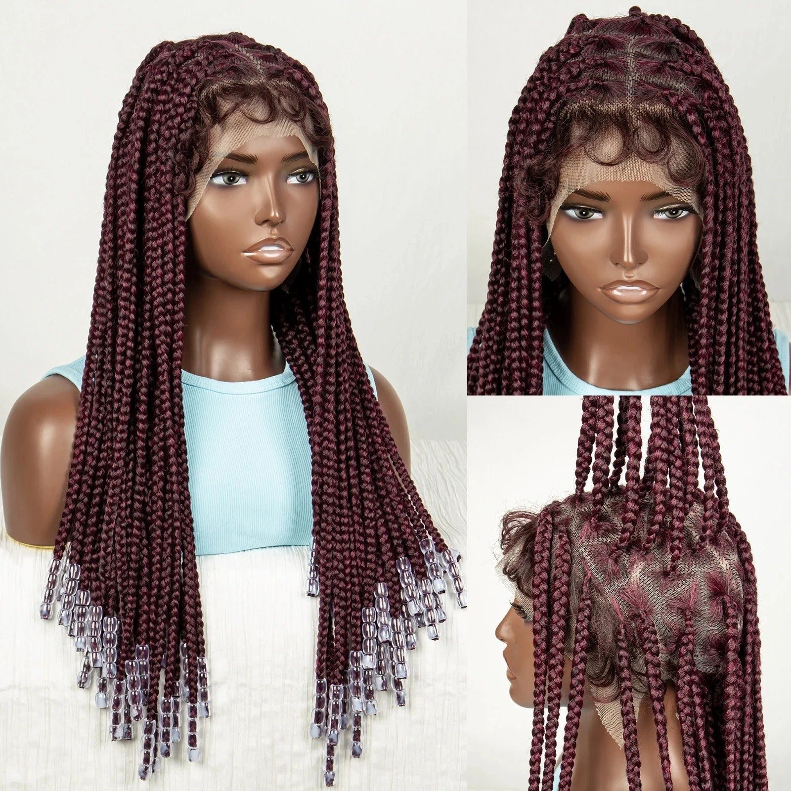 #350 Knotless Box Braids Wig | Dark Ombre | Lace Frontal | Short Straight Braids | Black Women