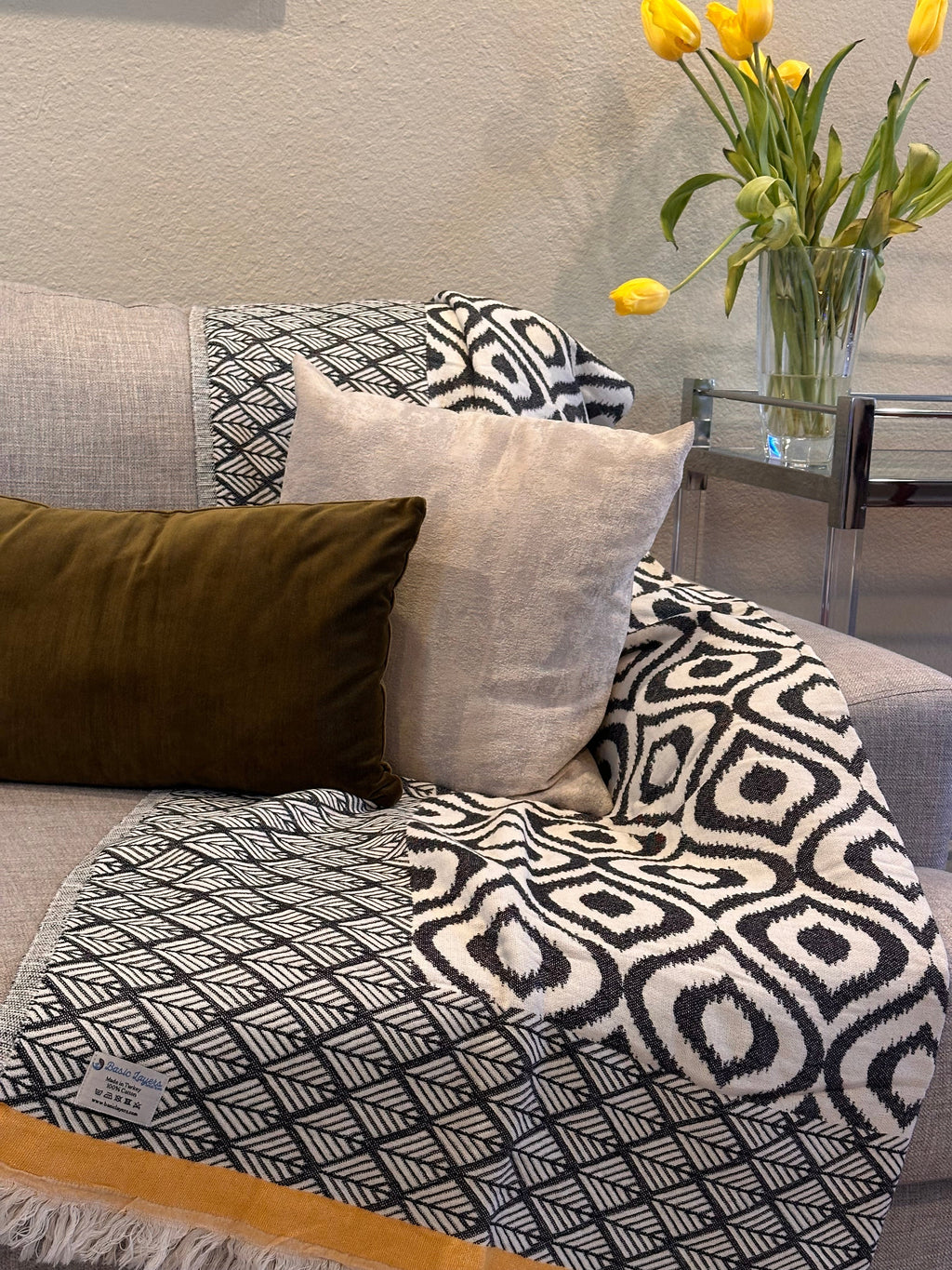 Basiclayersca Ikat Yellow Turkish Throw Blanket 100 Percent