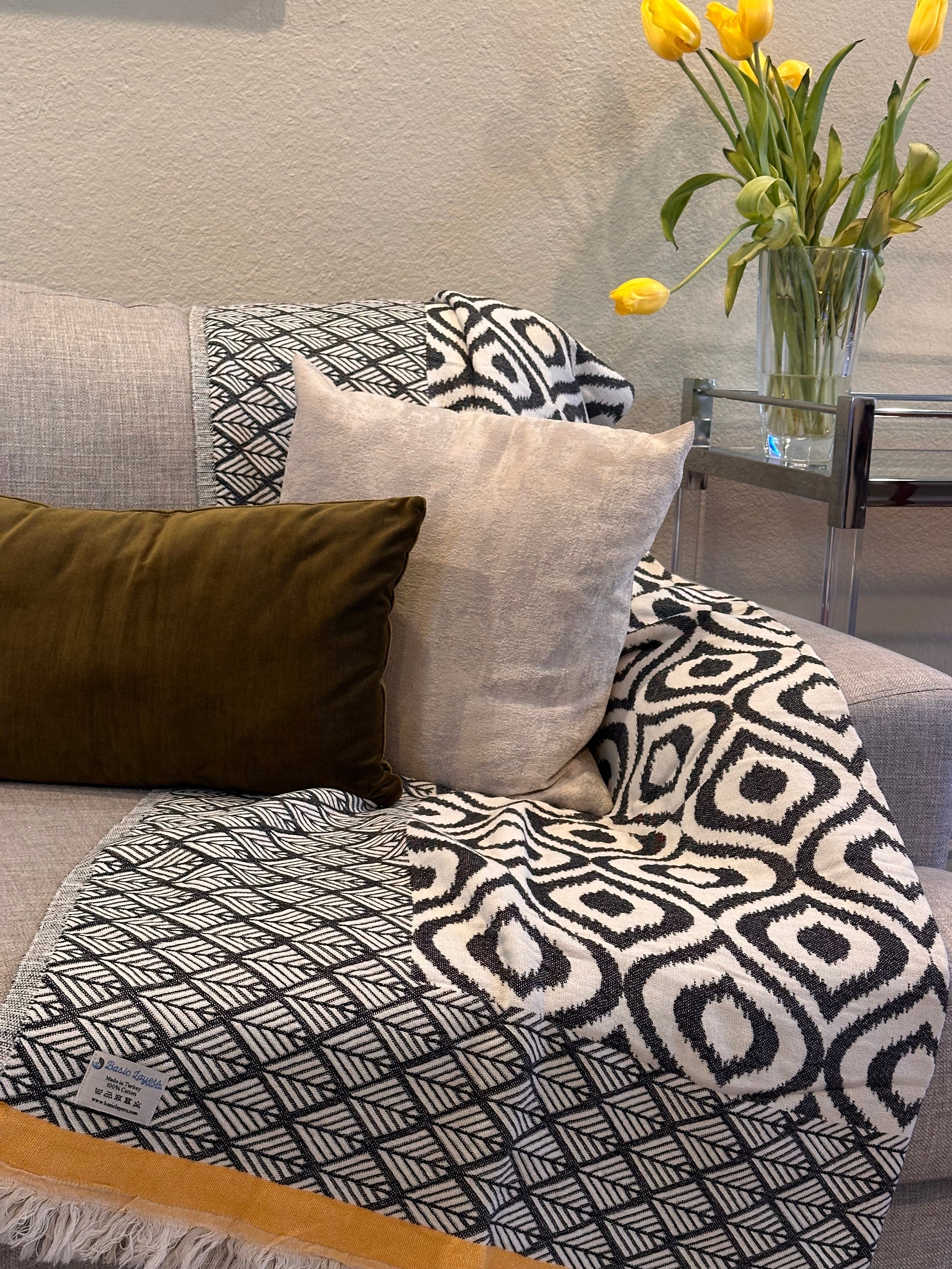 Basiclayersca Ikat Yellow Turkish Throw Blanket 100 Percent